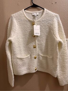 Free Assembly Cream Bouclé Button-Front Cardigan
